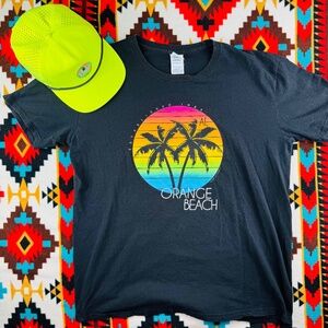 Orange Beach Alabama Sunset Palm Trees Graphic T-Shirt – Retro Rainbow Beach L